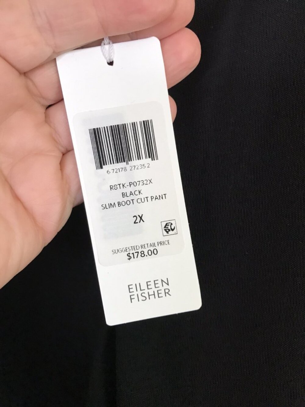 $178 NWT Eileen Fisher 2X Slim Boot Cut Blk Washable Stretch Crepe Pull-on Pants - Picture 3 of 5
